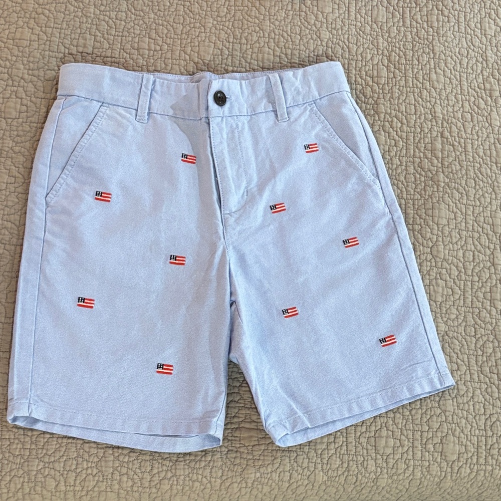 Janie and Jack Light Blue Flag Embroidered Shorts